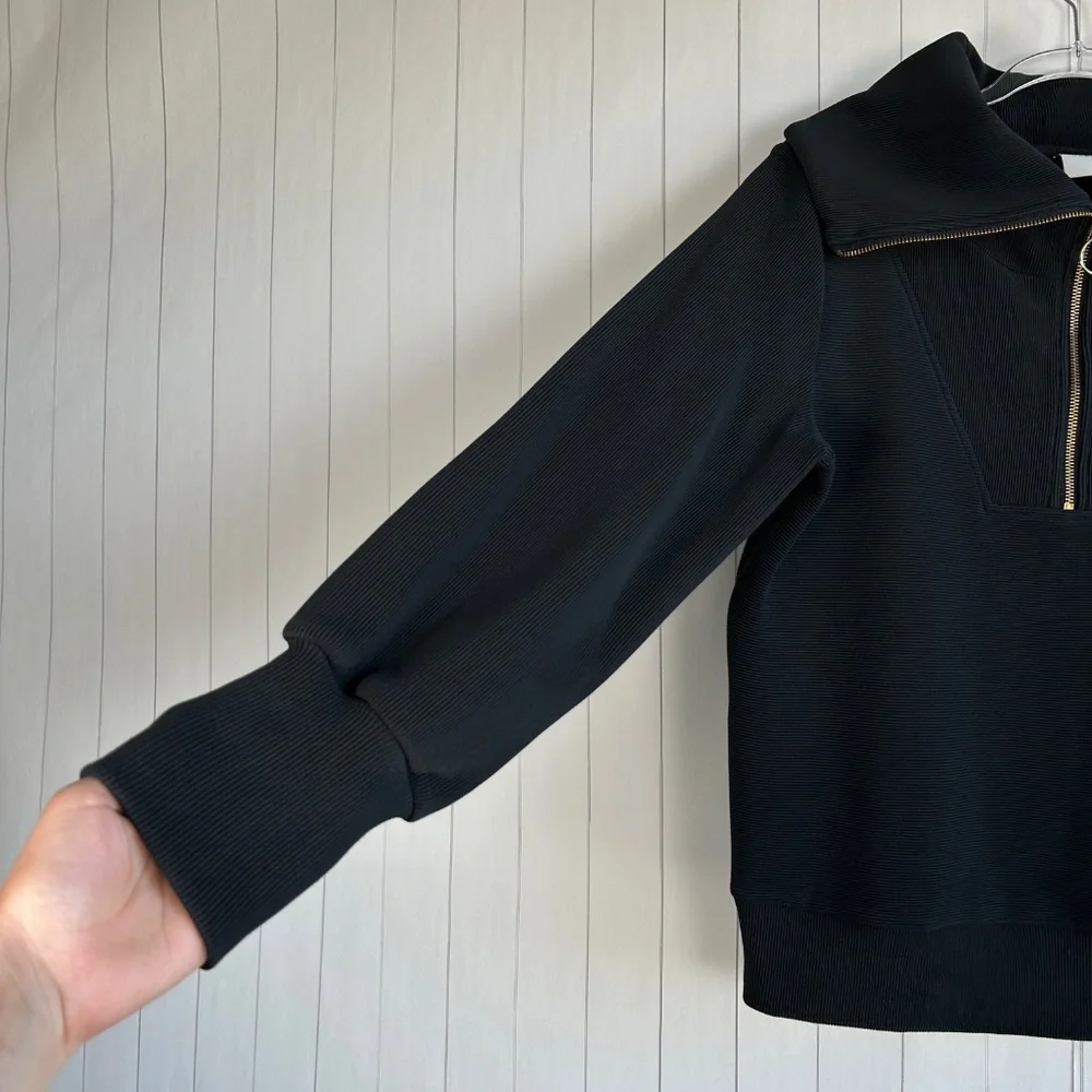 Varley women size S Vine half zip sweater black ottoman fabric ribbed athleisure - Picture 4 of 12